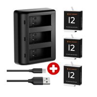 Combo: Cargador triple K&F Concept + 3 baterías para GoPro Hero 12/11/10/9, 1730 mAh, carga simultánea, LED